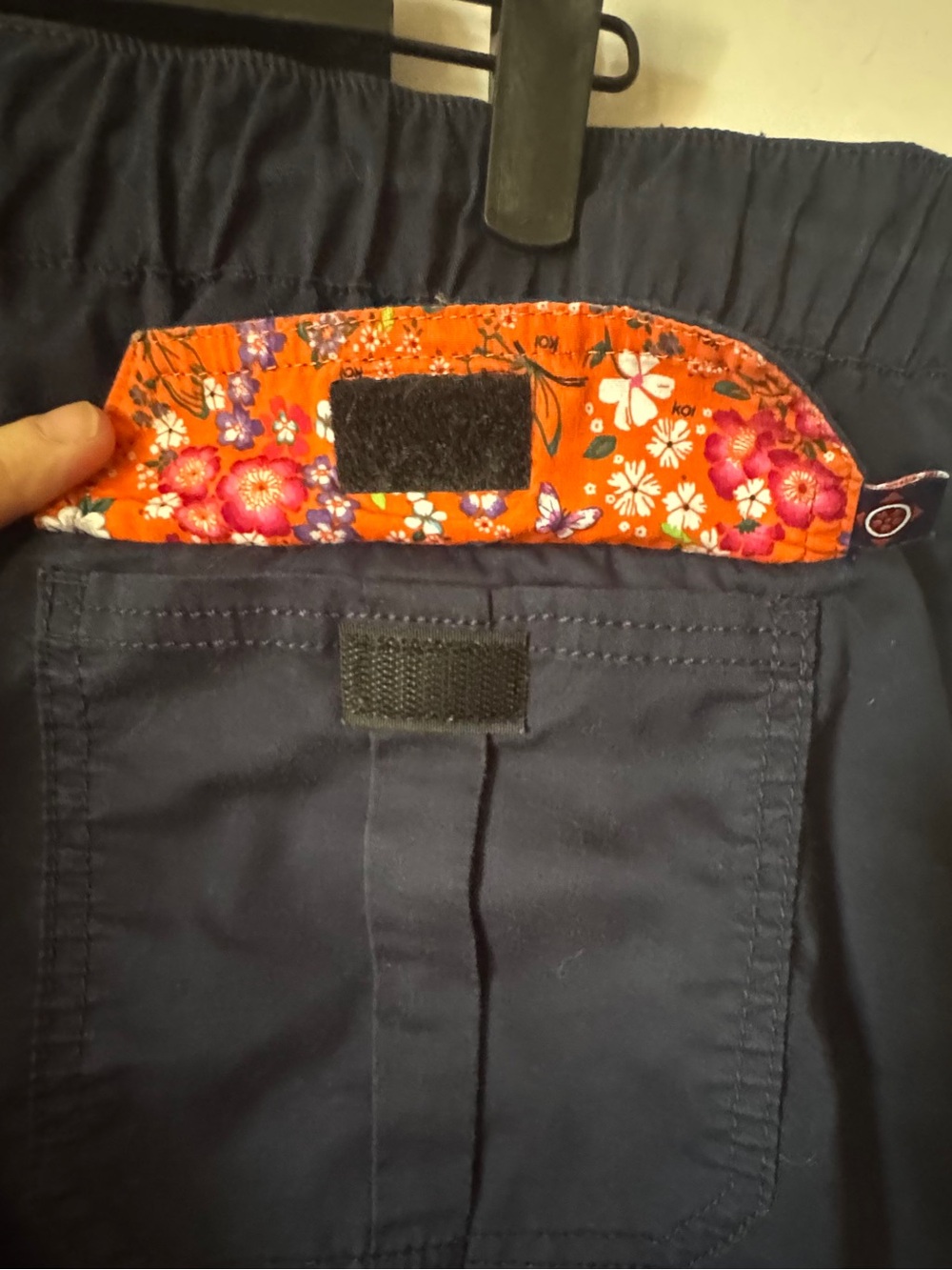 koi Navy Cargo Drawstring Scrub Jogger Pants with Orange Accents - Picture 13 of 16